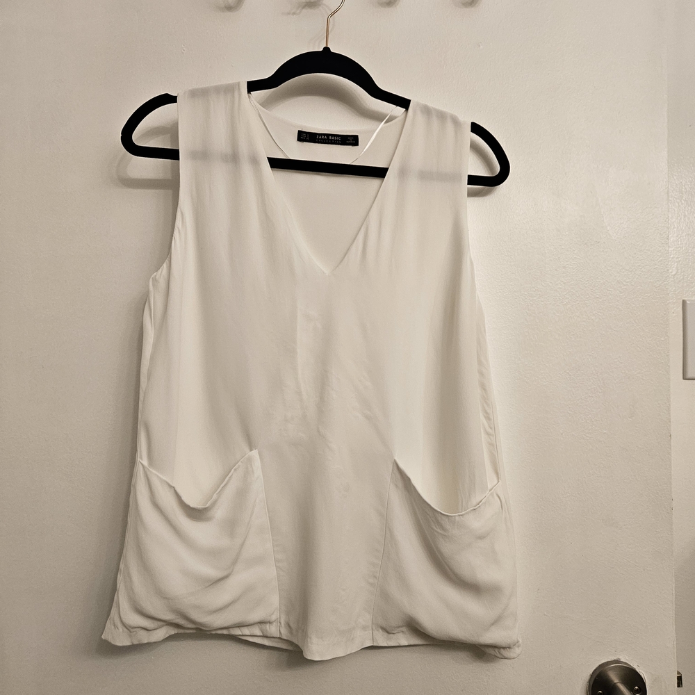 Zara White V-Neck Blouse